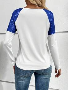 SHEIN LUNE Kontrast paljett Raglan ärm Tee Grafiska T-shirts Dam Toppar - Multifärgad - Visa 2