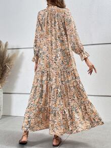 SHEIN VCAY Floral Print Flounce Sleeve Ruffle Hem Smock Dress - Multicolor - View 2