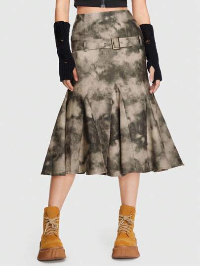 Grunge Punk Jupe Tie Dye Ceinturé