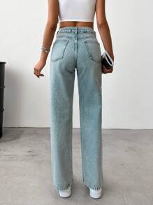 EURMUSE Straight Leg Jeans - Baby Blue - View 2