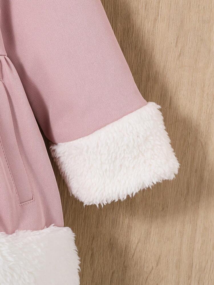 Baby Girl 3D Ear Design Contrast Teddy Hooded Peplum Coat