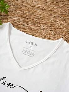 SHEIN EZwear 大碼字母圖案T恤 - 白色 - 查看 5