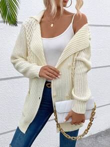 SHEIN Clasi Dual Pocket Belted Cardigan - Apricot - View 5