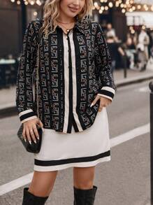 SHEIN LUNE Plus Allover Print Shirt & Skirt - Multicolor - View 5