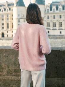 SHEIN Frenchy Solid Button Front Cardigan - Baby Pink - View 2