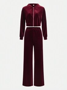 Teen Girl Contrast Tape Side Zip Up Jacket & Pants