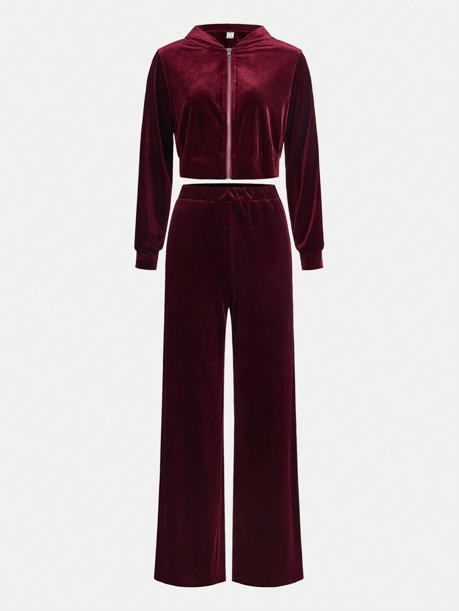 Teen Girl Contrast Tape Side Zip Up Jacket & Pants