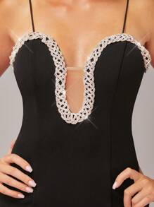 Hauture 水钻饰边低胸吊带迷你连衣裙