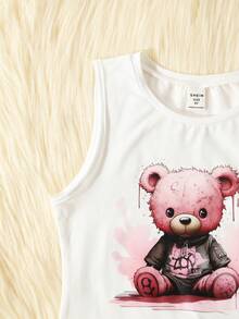 SHEIN Tween Girls Cartoon Graphic Tank Dress & Open Front Coat - Multicolor - View 5