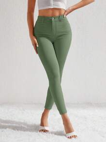 Selenza Quần Skinny Cạp Cao Màu Trơn Cho Nữ - xanh quân đội - Xem 4