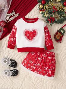 女嬰愛心和字母圖案運動衫和裙子