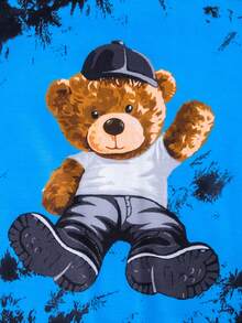 SHEIN Tween Boy Bear Print Tie Dye Pullover & Sweatpants - Blue - View 6