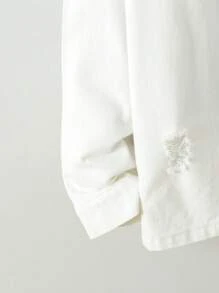 男大童破洞前紐扣牛仔襯衫無連帽衫 - 白色 - 查看 4