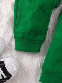 SHEIN Young Boy Dinosaur Embossed Sweatshirt & Sweatpants - Green - View 5