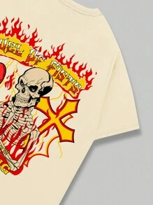 ROMWE MEN Grunge Punk 男士骷髏&火圖案T恤