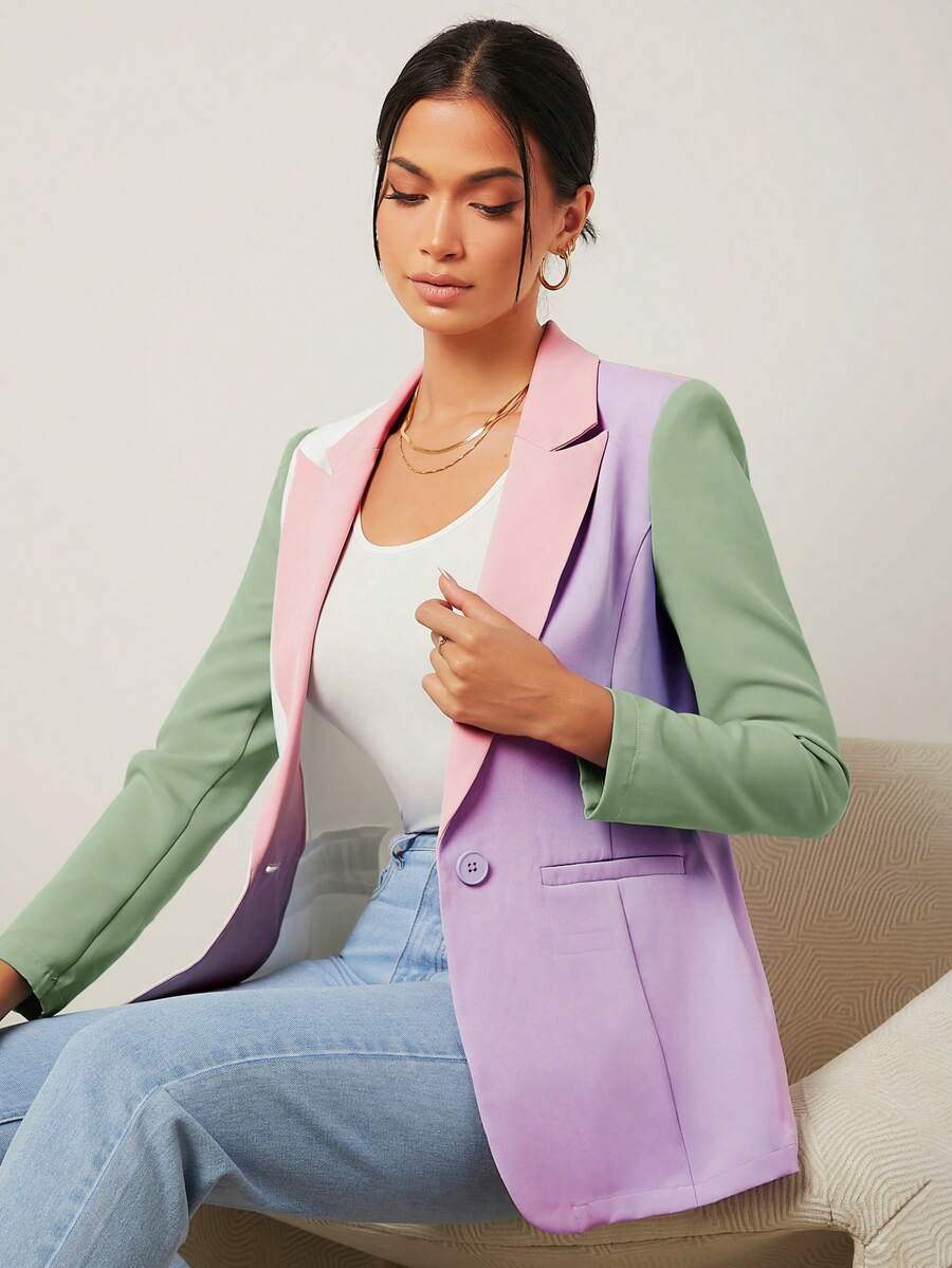 SHEIN Essnce Blazer cổ có ve áo màu đơn - Màu xanh Bạc hà - Xem 1