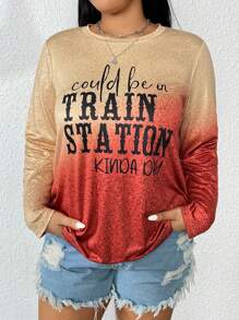 Calvaya Plus Slogan Graphic Ombre Tee - Multicolor - View 1