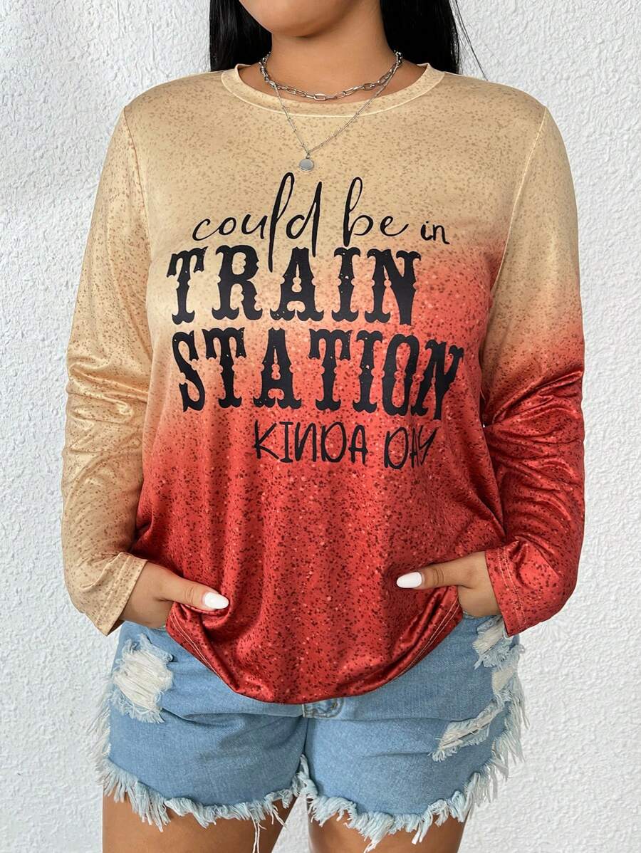 Calvaya Plus Slogan Graphic Ombre Tee - Multicolor - View 1