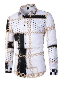 Manfinity Homme Heren Kettingprint Knoppen Shirt