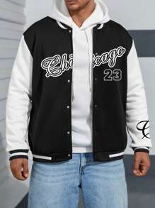 Aesthetic Post 大碼字母圖案雙色飛行員夾克無連帽衫 - 彩色 - 查看 1