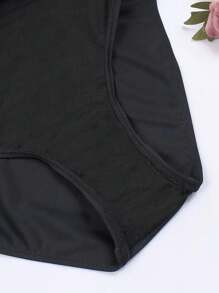 SHEIN Swim Chất rắn Xù Đồ bơi một mảnh - màu đen - Xem 3