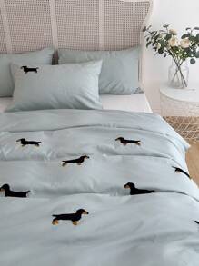 3pcs 100% Polyester Dachshund Embroidery Duvet Cover Set Without Filler,(1Duvet Cover &2 Pillowcases), Modern Polyester Bedding Set For All Season