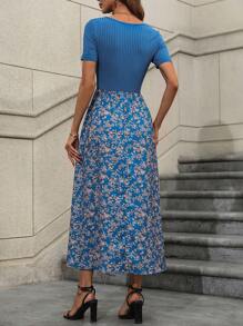 EMERY ROSE 碎花印花圆领连衣裙 女式长款服装 - 藍色 - 查看 2