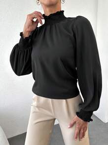 RueChic Blouse À Plis À Col Montant Manches Bouffantes