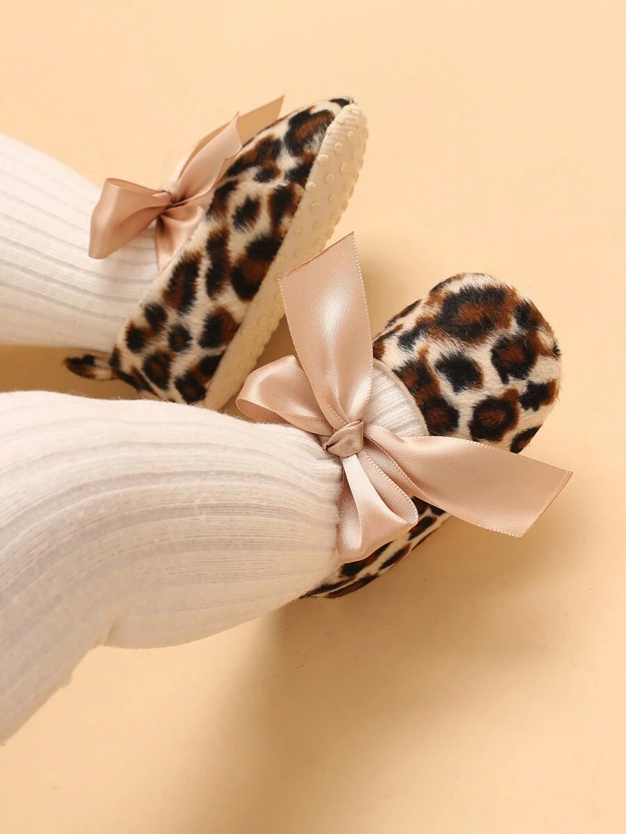 Baby Girl Bow Decor Leopard Print Flats - Multicolor - View 1