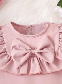 女嬰荷葉邊前蝴蝶結襯衫 - 粉色 - 查看 3