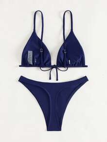 Bộ bikini tam giác buộc dây phía trước - Màu xanh bụi bặm - Xem 2