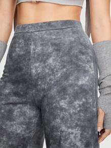 ROMWE Grunge Punk Tie Dye Split Hem Wide Leg Sweatpants - Grey - View 4