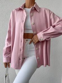 SHEIN Cottnline 正面落肩鈕扣落肩大衣 - 粉色 - 查看 3