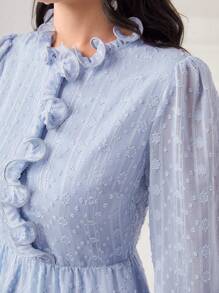 Modelyn 圓點褶邊洋裝不附腰帶 - 藍色 - 查看 5