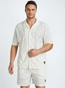 Manfinity VCAY 男士大码字母貼布襯衫和短褲 - 白色 - 查看 5