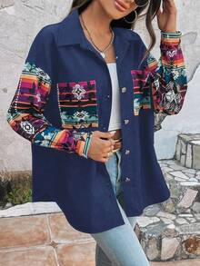 SHEIN LUNE 花卉印花落肩大衣 - 藏蓝色 - 查看 5