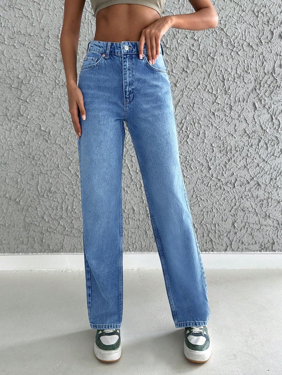 Cottnline Washed Straight Leg Jeans - Royal Blue - View 1