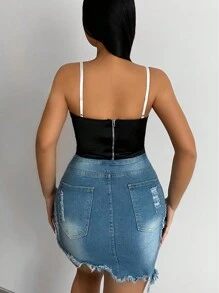 SHEIN SXY 蕾絲飾邊緞面吊帶上衣