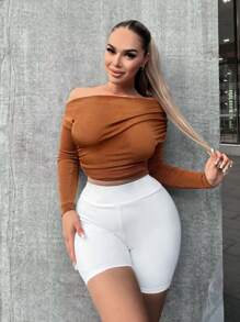 Zolique 素色寬腰帶騎行褲 - 白色 - 查看 5