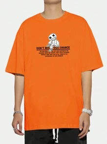 Manfinity EMRG 男士加大號寬鬆落肩t恤,標語和圖形印花 - 橘色 - 查看 2