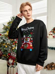 Manfinity Hypemode Sudadera De Gran Tamaño Con Hombros Caídos Y Estampado De Navidad Para Hombres - Negro - Ver 3