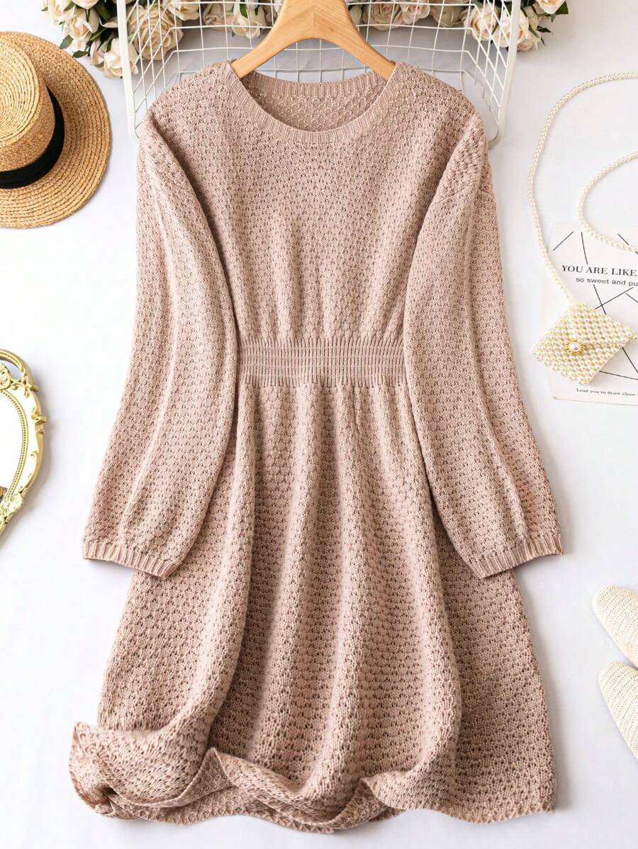 SHEIN Unity Plus Drop Shoulder Sweater Dress - Apricot - View 1