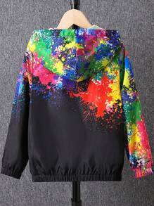 Tween Boy Splash Ink Print Hooded Jacket Without Tee - Multicolor - View 2