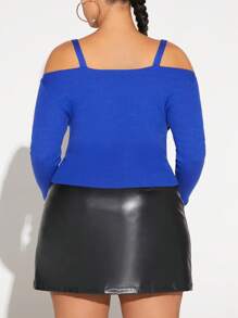SHEIN SXY Plus Cold Shoulder Crop Sweater - Blue - View 2