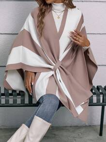 EMERY ROSE Two Tone Batwing Sleeve Asymmetrical Hem Cardigan,Long Sleeve Tops Fall Winter Cloth For Women - Khaki - View 3