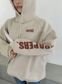 DAZY Letter Graphic Drop Shoulder Drawstring Hoodie,Long Sleeve Tops,Fall Clothes Sweatshirt - Apricot - View 7