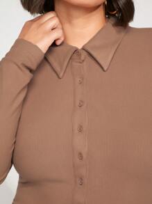 SHEIN BASICS Plus Button Front Bodycon Dress - Brown - View 4