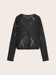 SHEIN EZwear Halloween Chất rắn Thả vai Áo len Crop - Màu xám đen - Xem 2