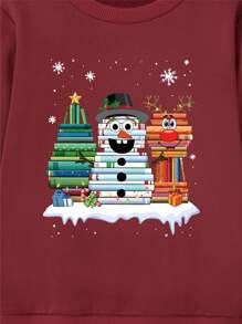 Young Boy Christmas Print Sweatshirt - Burgundy - View 4