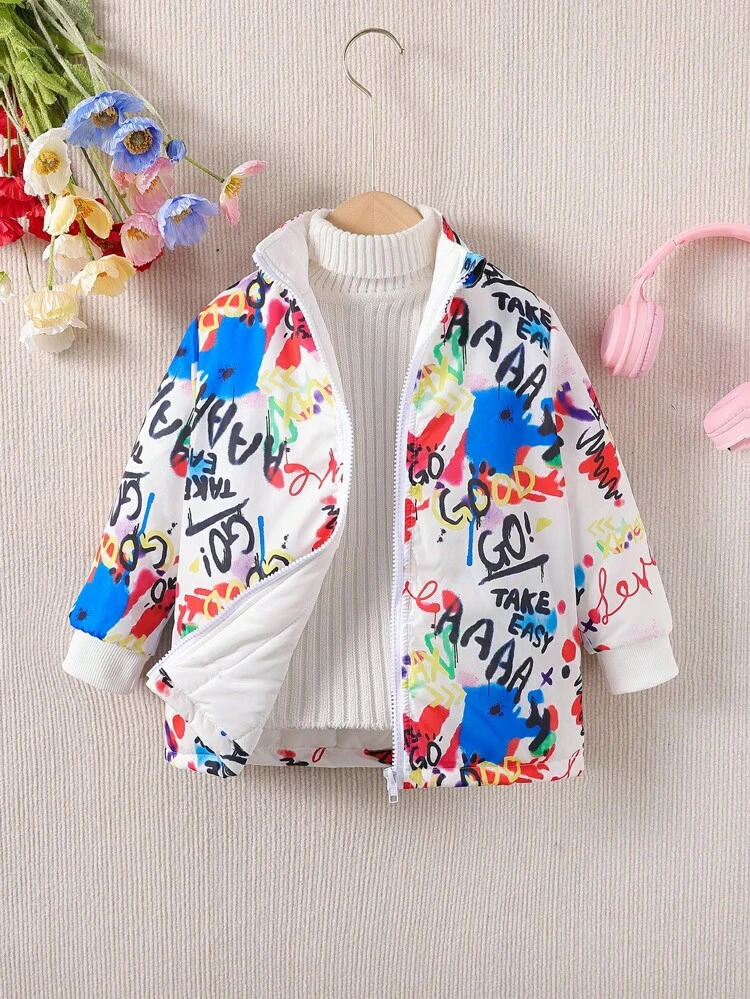 ガールズ グラフィック ジップアップ パデッドコート (セーター無し)